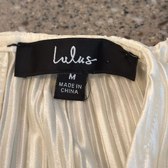 LULUS Radiant Flirt Ivory Satin Plisse Long Sleeve Top - Picture 11 of 12